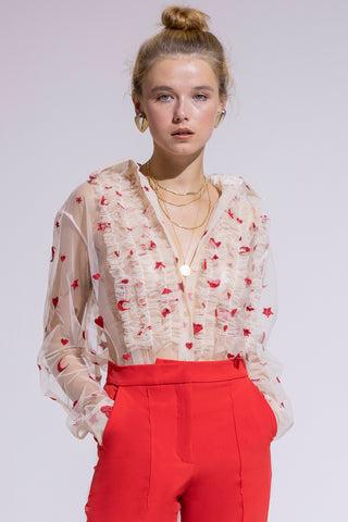 Camicia Tulle Ricamata Nude