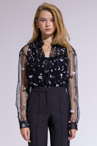 Camicia Tulle Ricamata Nera
