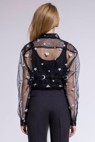 Black Embroidered Tulle Shirt
