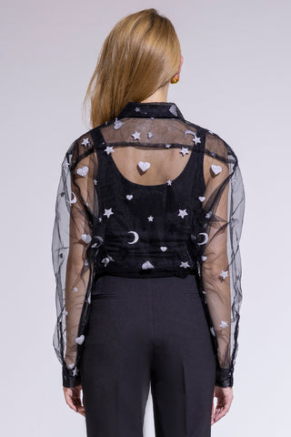 Camicia Tulle Ricamata Nera