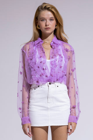 Lilac Embroidered Tulle Shirt