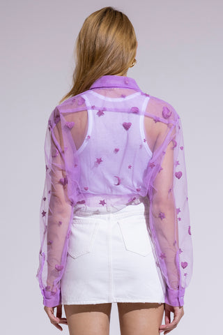 Lilac Embroidered Tulle Shirt