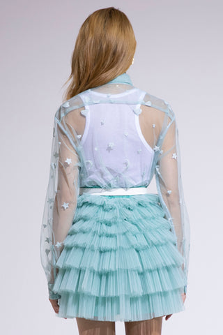 Mint Embroidered Tulle Shirt